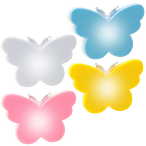 KBIBCK Luz Nocturna Infantil, 4 Piezas Luz Nocturna con Sensor Crepuscular, Luz Nocturnas Enchufe con Sensor Crepuscular y Atenuación Automática para Dormitorio, Baño, Pasillos, Escaleras (Mariposa)