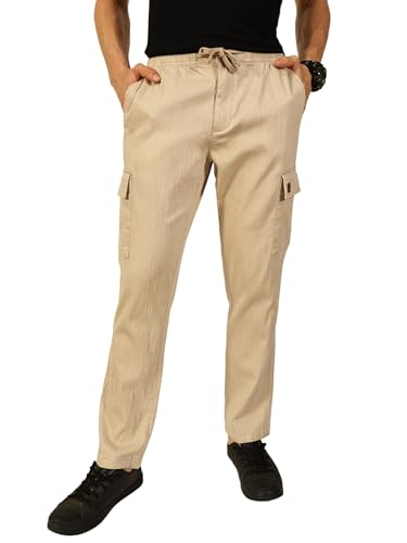 Image of Thomas Scott Men's | Solid | Light Weight | Breathable Fabric | 6 Pocket | Ankle Length | Mid Rise | Regular Fit | Linen | Elasticated with Drawstring | Chino Trouser | Pants