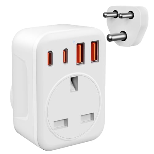 Omivine UK to South Africa Plug Adapter 5 in 1 Type M SA Travel Power Adapter Converter mit 1 AC 2 USB-C 2 USB-A for South Africa Lesotho Mozambique Namibia Swaziland Zimbabwe etc (Type M)