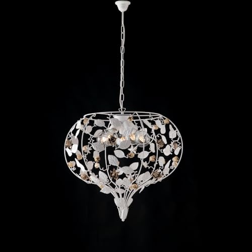 Lustre en fer laqué blanc pour salon romantique shabby chic 5 feux