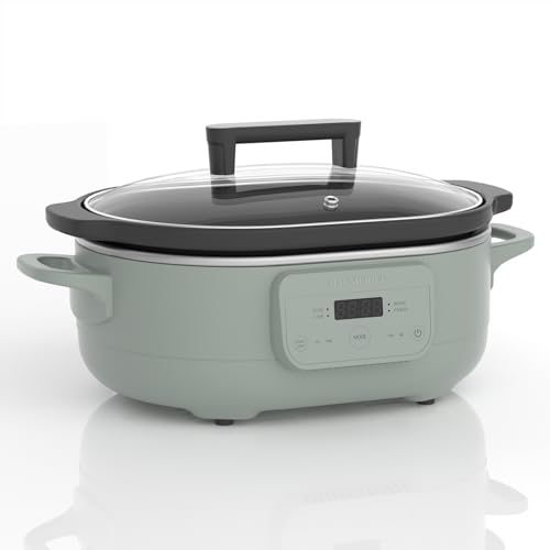6 Quart Programmable Slow Cooker Removable Healthy Nonstick Pot - Small Kitchen Appliance for Family Dinners - Serves 6+ People - Heat Settings: Keep Warm Olive by INDY VAC - Used condition - US$59.99