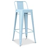Bleu clair Iconik Interior Tolix Style Tabouret de Bar avec Dossier - Design Industriel - 76cm - Nouvelle édition - Stylix Bleu Clair