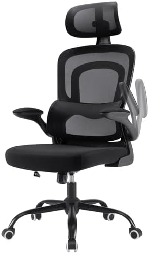 Farini Ergonomischer Stuhl Büro Computer Stuhl mit Rollen Schreibtisch für Bequemer Home Office Höhenverstellbar Chefsessel Bürostuhl mit Kopfstütze, Schwarz