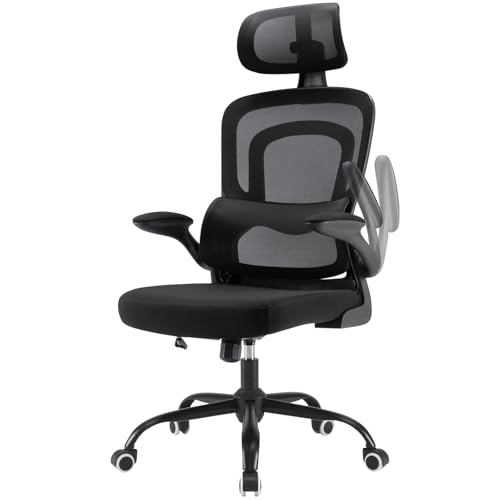 Farini Sedia ergonomica da ufficio con ruote, scrivania per casa e ufficio, regolabile in altezza, sedia da ufficio con poggiatesta, nera