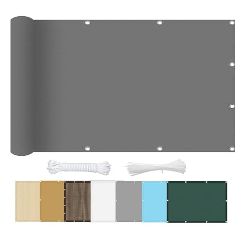 Terrassenüberdachung, atmungsaktiv, 1,6 x 7 m, mit 95 % UV-Block, Markisen für Außenbereich, Terrasse, Grau, inklusive Befestigungsset