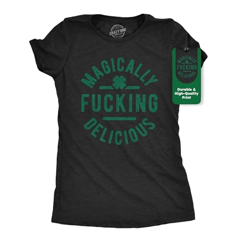 Womens Magically F*cking Delicious T Shirt Funny Saint Patricks Day St Patty Tee Funny T Shirts Saint Patrick's Day Tops for Women Women's Novelty Tees Black - L
