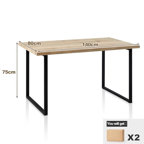 CLIPOP Rectangular Wooden Dining Table 140 cm Oak Effect Kitchen Table with Sturdy Metal Legs for 4-6 People Dining Room and Kitchen - Image 3