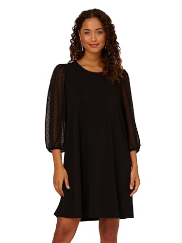 Adrianna Papell Diffusion Women's Crew Neck Clip Dot 3/4 Sleeve Mc Dress, Black, L