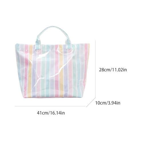 Image of Striped PVC Tote Bag for Women, Waterproof Plastic Hobo Handbag Summer Tote for Beach, Pool & Ideal Gift