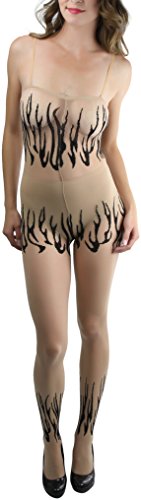 Image of ToBeInStyle Women's Flame Burning Fire Tights w /Devil-Inspired Print Hosiery