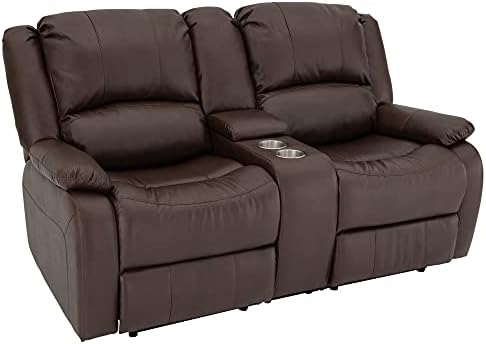 RecPro Charles Collection | 67" Double Recliner RV Sofa & Console | RV Zero Wall Loveseat | Wall Hugger Recliner | RV Theater Seating | RV Furniture | RV Living Room (Slideout) Furniture | Mahogany