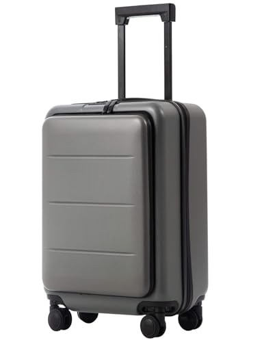 COOLIFE Luggage Suitcase Piece Carry On ABS+PC Spinner Trolley with pocket Compartmnet(Titanium gray, 20in(carry on))