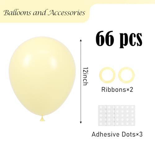 Image of Voircoloria Pastel Yellow Balloons, 66pack 12inch Light Yellow Latex Party Balloons for Birthday Baby Shower Graduation Wedding Gender Reveal Anniversary Party Decorations