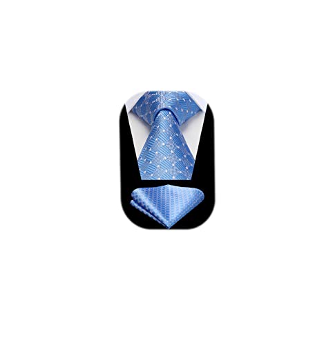 Image of HISDERN Mens Ties Plaid Tie and Pocket Square Set Classic Woven Formal Checkered Neckties & Handkerchief Wedding Party