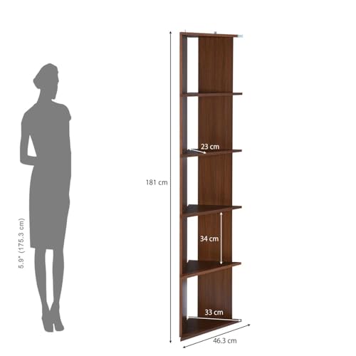 Image of Nilkamal Wales Wooden Book Case | Book Shelf with 5 Open Shelves | Engineered Wood| Multipurpose Storage Organizer | for Living Room, Office, Library | Classic Walnut | DIY(Do It Yourself)