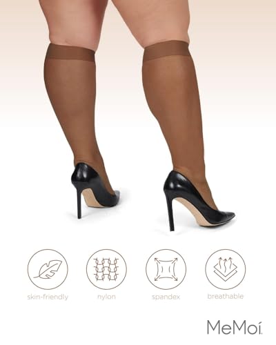 Image of MeMoi 2 Pack Plus Size Knee Highs for Women, Breathable Ultra Sheer Knee High Socks - Sizes 1X-4X