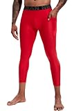 NEOSAN Men's Compression Leggings Sports Base Layer Running Workout Basketball Athletic Cycling Tights Pants Capris Short Red S