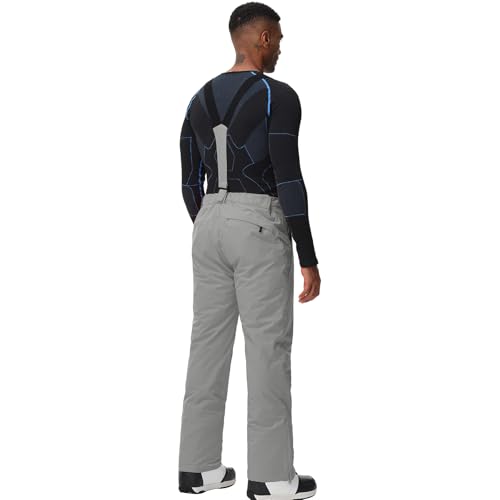 ALSOGO Herren Skihose wasserdichte Winddichte Winter Schneehose Outdoor Snowboardhose mit Abnehmbar Träger Grau 2XL