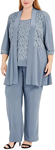 R&M Richards Plus Size Women's Lace ITY 2 Piece Pant Suit - Mother of The Bride Outfit, 20W Slate