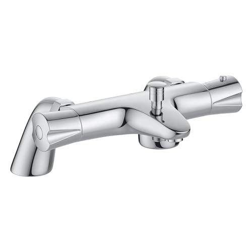 Thermostatic Bath Shower Mixer Tap Bath Tap with Anti Scald 38C Safety Lock Solid Brass Construction Chrome Finished Deck or Bathtub Mounted Easy to Install for Modern Bathroom