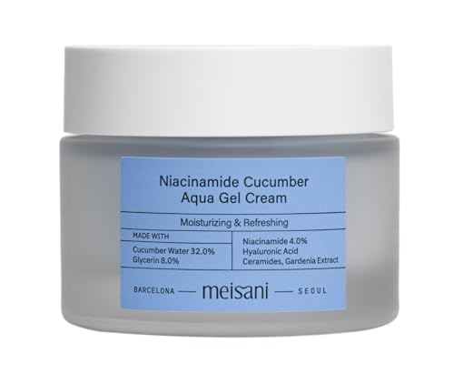 Meisani Niacinamide Cucumber Aqua Gel Cream, Crema facial refrescante con pepino y niacinamida,...