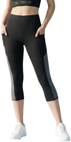 BLINKIN Women's 3/4 Gym Wear Tights for Women with Side Pockets : Perfect for Active Wear, Yoga & Cardio Workouts - The Ultimate Gym Pants for Woman Workout (Capri-258)