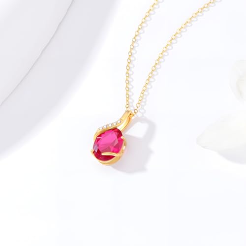YDD 14K Solid Gold Gemstone Birthstone Necklaces for Women Dainty 2 Carat Oval Cut Gemstone Birthstone Pendant Anniversary Birthday Jewelry Gifts for Her 16"-18"3