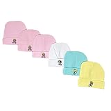 I&S Newborn Baby Soft Cotton Hats 6 Pack Infant Caps Solids Designs Boys Girls (6 Pack - Girls Solid Logo)