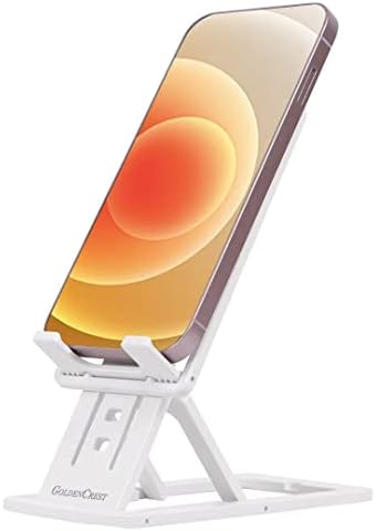 GoldenCrest Cell Phone and Tablet Stand for Desk, Slim and Fully Foldable with Adjustable Angle and Height, Sturdy and Lightweight with Silicone Surface, Stylish and Easy to Use, Phones, Tablets