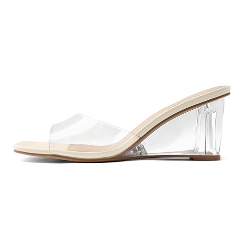 Arromic Women's Clear Wedge Heels Sandals Square Toe Slip On Heeled Sexy Transparent Low Summer Dress Evening Party Wedding Prom Slides Mules Slippers Shoes4