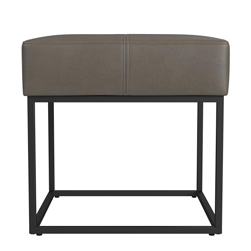 Image of HomePop 18 inch Small Square Metal Ottoman - Pewter Gray Faux Leather