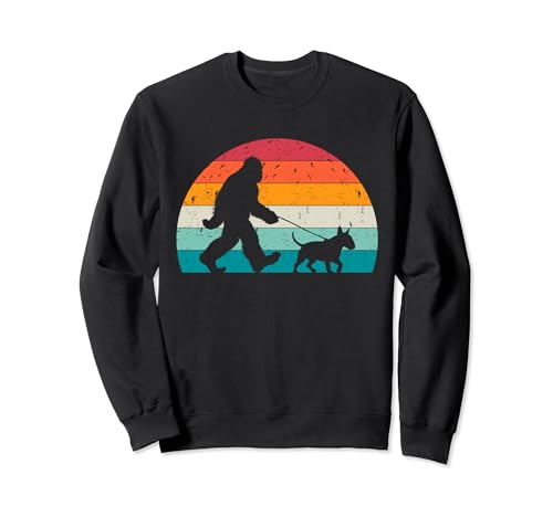 Bigfoot che cammina con un cane Divertente Bull Terrier Lovers Dog Dad Felpa