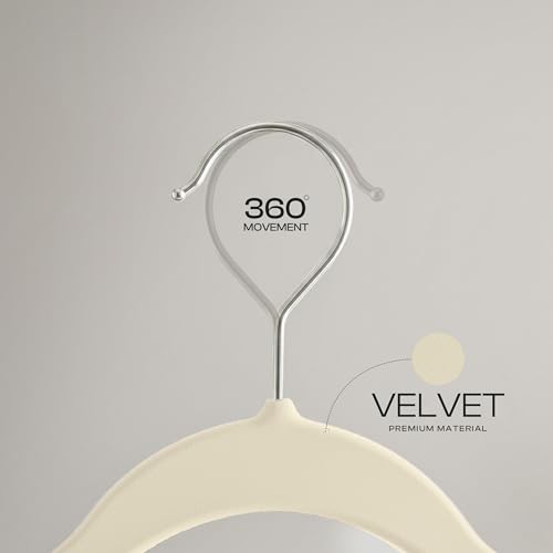 Image of Utopia Home Velvet Hangers 50 Pack - Non-Slip Suit Hangers with 360 Degree Rotatable Hook - for Pants, Coats, Shirts & More (Ivory) | Luxury Non-Slip, Slim Pant & Coat Hangers, Strong Space-Saving, Pants Bar, 360 Swivel Hook