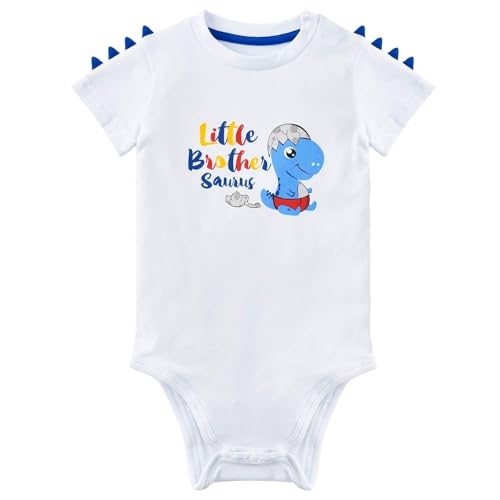 WAWSAM Hermano Pequeño Body Dinosaurio Manga Corta Bodysuit Bebé Dino Regalo 100% Algodón Recién Nacido Personalizado Bodies Ropa Bautizo Baby Niño Blanco Mono (blanco, 3-6 meses)