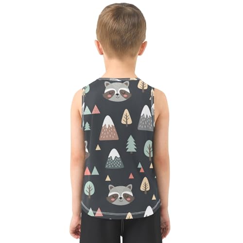 J JOYSAY Cartoon Raccoon Tree Boys Tank Top Sleeveless Muscle Shirts Quick Dry Active Workout Sport Kids T-Shirts 3-15T3