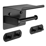 FIVE BAMBOOS Toilettenpapierhalter ohne Bohren,Mit ablage Toilettenpapierhalter schwarz matt,Wand Klopapierhalter selbstklebend,mit 2 Klebehaken Edelstahl