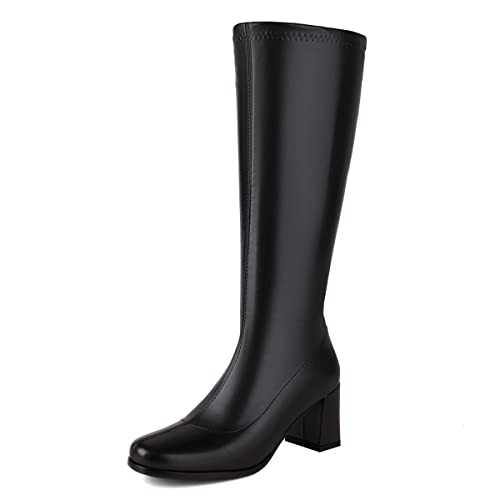 Bottes Gogo de soirée : chaussures noires vintage 70s pour danser