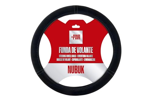 +PWR Car Parts Funda de Volante Modelo Nubuk Negra Universal para Volantes de Turismos de 37 a 39 cm. Antideslizante. Fabricada en 100% Poliéster