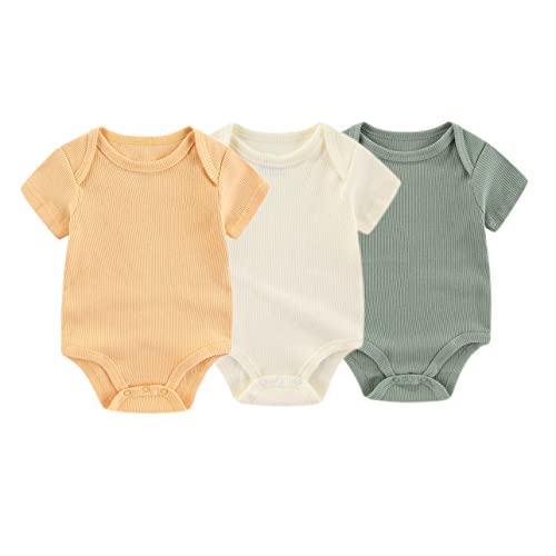 Image of Chamie Newborn Boy Girl Bodysuit Infant Short Sleeve Jumpsuit Solid Ribbed Romper Outfits