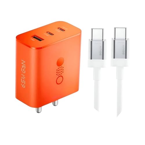 Image of CMF by Nothing 65W Gan 3-Port Type C Super-Fast Charger Adapter with 1M Cable for CMF Phone 1, Nothing Phone 2, Phone 2a, Phone 2a Plus, Samsung S24Ultra, iPhone 16, Pad,Tablet | 65W,45W,18W, Orange