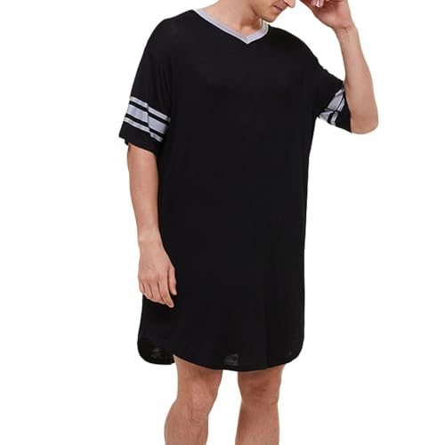 Men's Cotton Night Shirt Fall Loungewear Nightshirt Short Sleeve Sleep Shirt Fashion Cool Cozy Open Leg2