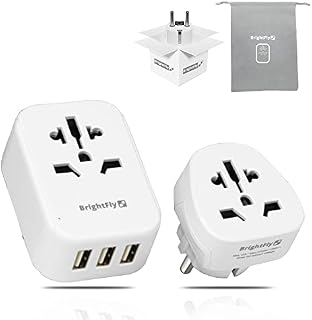 2 Versions of Travel Plugs UK to EU with 1 Handy Bag, European Plug Adapter with 3 USB Ports, Grounded Travel Adapter for Most of Europe Spain Germany France Russia and More (Type E/F)