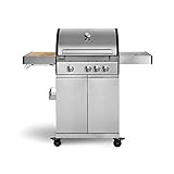 HOCHWERTIGE VERARBEITUNG – Matter, doppelwandiger Edelstahl macht den Gasgrill nicht nur widerstandsfähig, sondern verpasst ihm auch sein gutes Aussehen. Hinweis: Der optionale Edelstahlrost wird ohne den Grill geliefert.