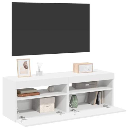 Meuble TV gain de place blanc pour petits espaces LED