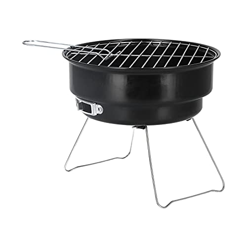 Pwshymi Juego de Parrilla de Barbacoa Redonda Portátil, Estufa de Ahumador de Barbacoa de Carbón de Hierro con Soporte Plegable para Acampar Al Aire Libre, Picnic, Viajes, Hogar,