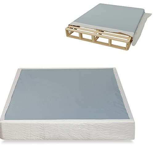 Spring Coil, 4.5-Inch Sturdy Box Spring For Mattress Support-Durable And Easy To Assemble Natural Wood Foundation For Queen, White #TOP1