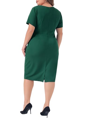 Image of Agnes Orinda Plus Size Dresses for Women Button Crew Neck Vintage Wear to Work Office Party Bodycon Pencil Dress