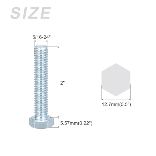 Image of METALLIXITY Hex Bolts (5 /16-24x2) 10Pcs, Carbon Steel Zinc Plated Fully Threaded, UNF Fine Thread Hex Head Screw Bolt - for Furniture Repair, Silver