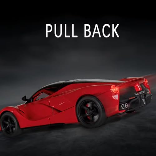 Image of 1:22 La Ferrari RAFA Toy Car Model for Kids Pull Back Diecast Car with Sound Light & Openable Doors Zinc Alloy Metal Sports Vehicle Boys Girls Gift (RED)