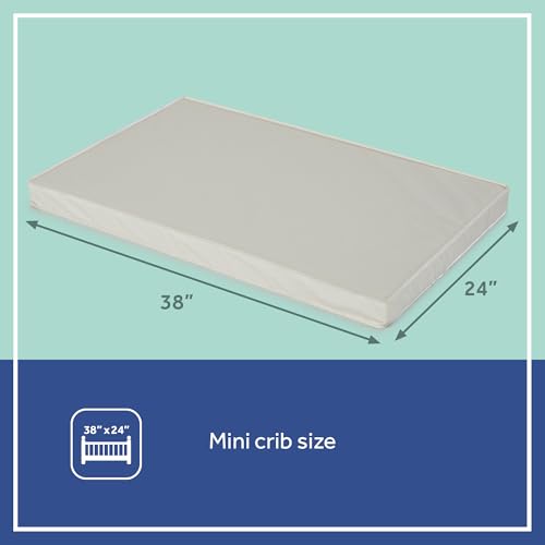 Sealy Baby Antibacterial Waterproof Portable Mini Crib Mattress, Premium Comfort & Sustainable Non Toxic Core, Hypoallergenic, GREENGUARD Gold Certified, Safety & Quality Tested, Made in USA, 38x24\"